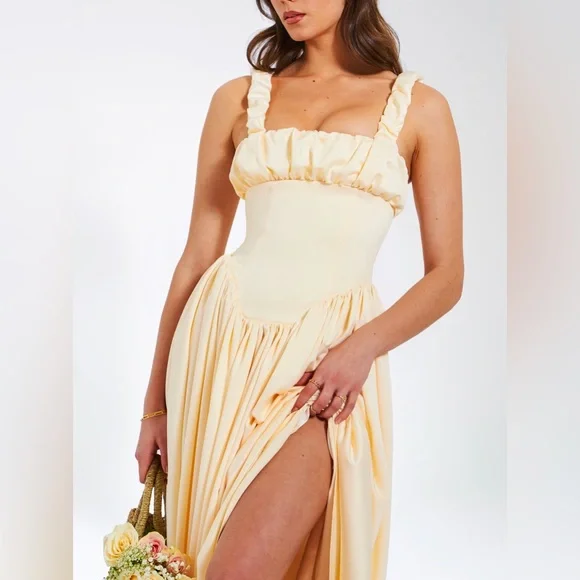 NWT Noreen cream / pastel yellow Satin Corset midi / Maxi formal Sundress - Picture 15 of 16